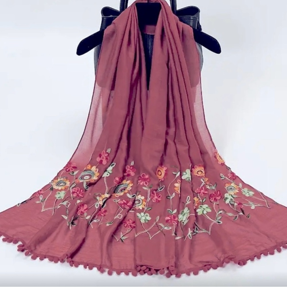 NATURAL LIFE Floral Embroidered Scarf - Rose